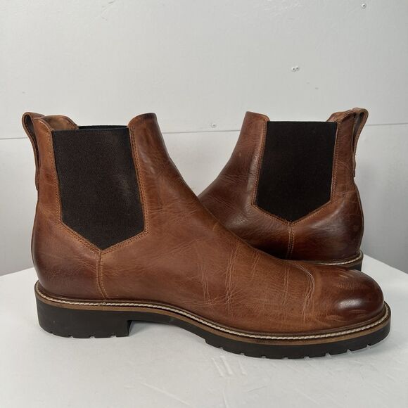 Ross & Snow Men’s Fabio Sherpa Chelsea Leather Boots Italy Brown Size 10